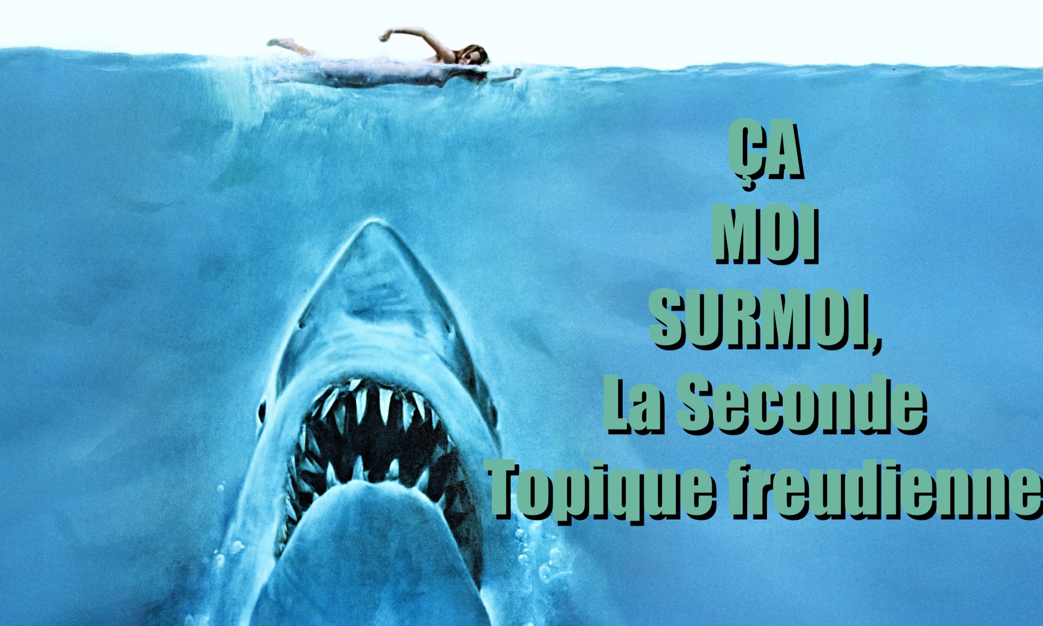 The classic poster image from the first release of the film Jaws.